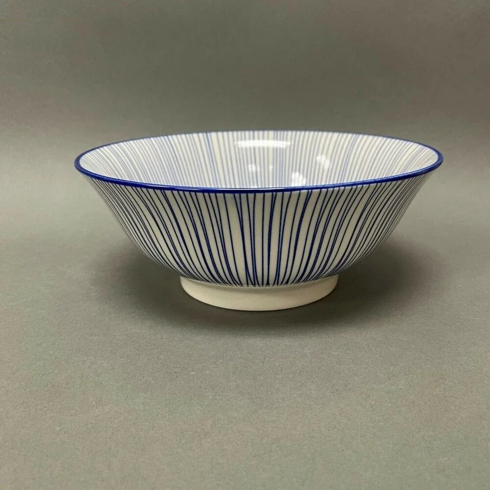 Eyeful Home Serving Bowl Blue White Striped Dishwasher Microwave‎ Oven Safe